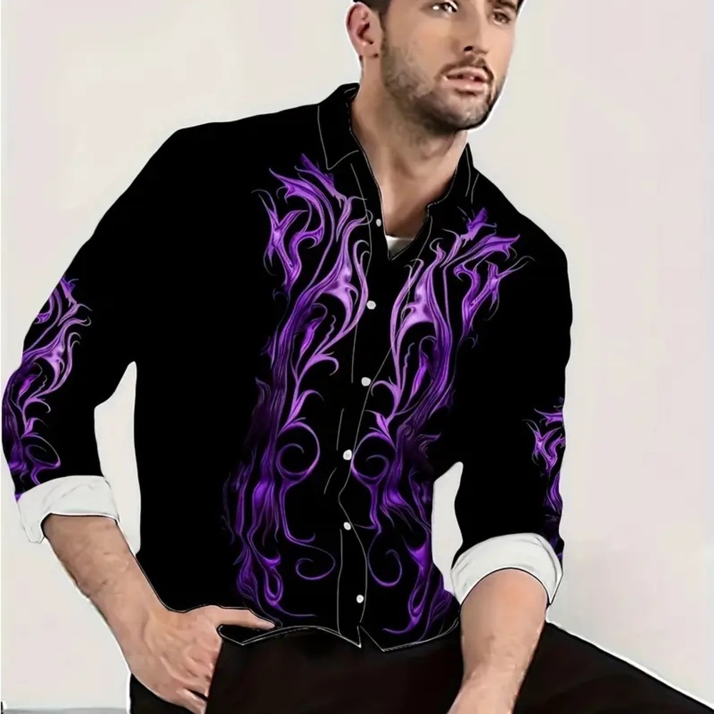 NWT‎ Ouku Button Down Flame Shirt XL Y57
